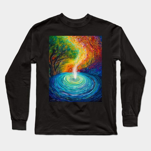 Enigmatic Depths: Delving into the Mystery of Waterfall Art Long Sleeve T-Shirt by Rolling Reality